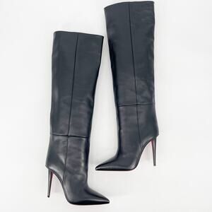 Christian Louboutin Astrilarge Botta 100 Black Leather Knee High Boots EU 41